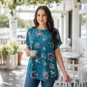 Maurices Women's Teal Floral Boho Blouse Zipper Closure Medium